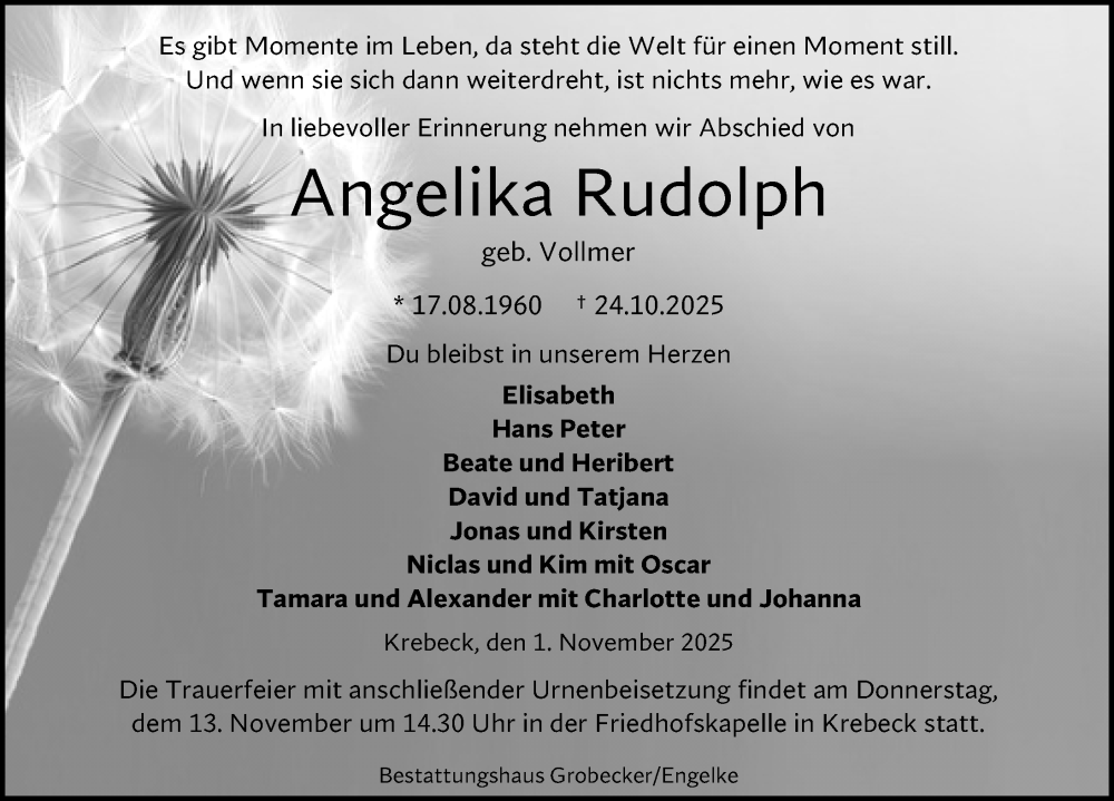  Traueranzeige für Angelika Rudolph vom 01.11.2025 aus Eichsfelder Tageblatt