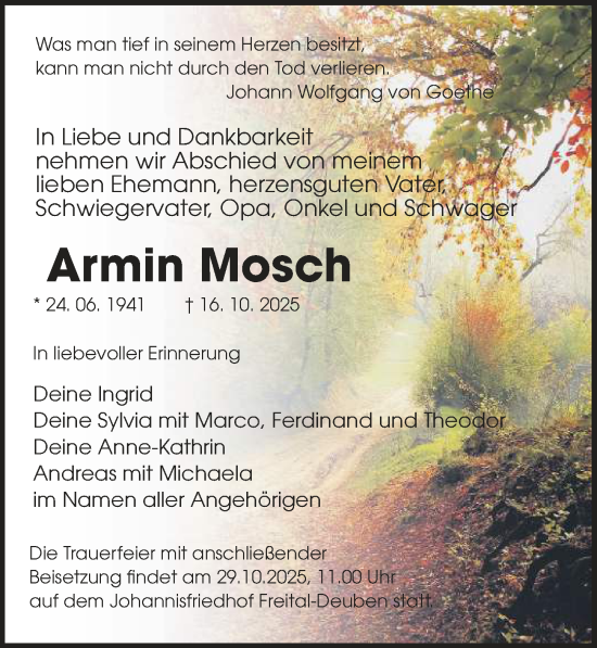 Traueranzeige von Armin Mosch von Sächsische Zeitung
