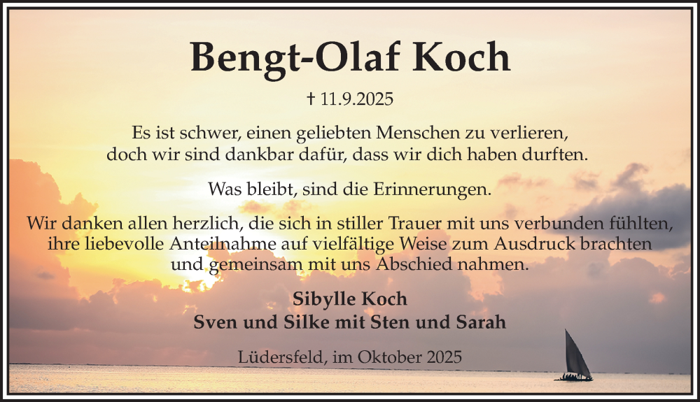  Traueranzeige für Bengt-Olaf Koch vom 04.10.2025 aus Schaumburger Nachrichten