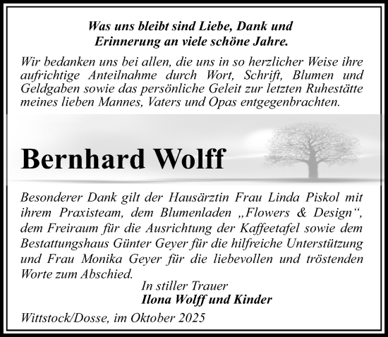 Traueranzeige von Bernhard Wolff von Wochenspiegel