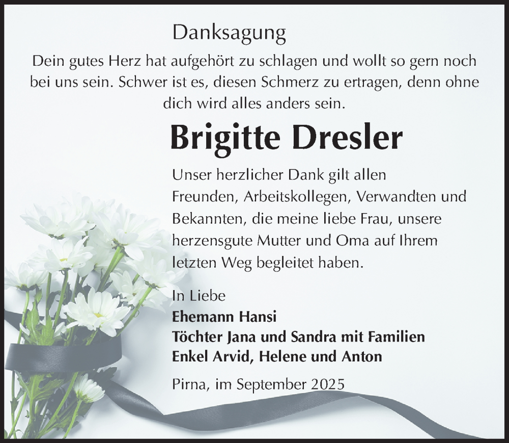  Traueranzeige für Brigitte Dresler vom 04.10.2025 aus Sächsische Zeitung