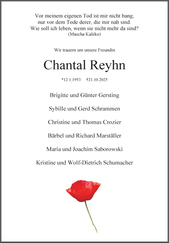 Traueranzeige von Chantal Reyhn von Göttinger Tageblatt