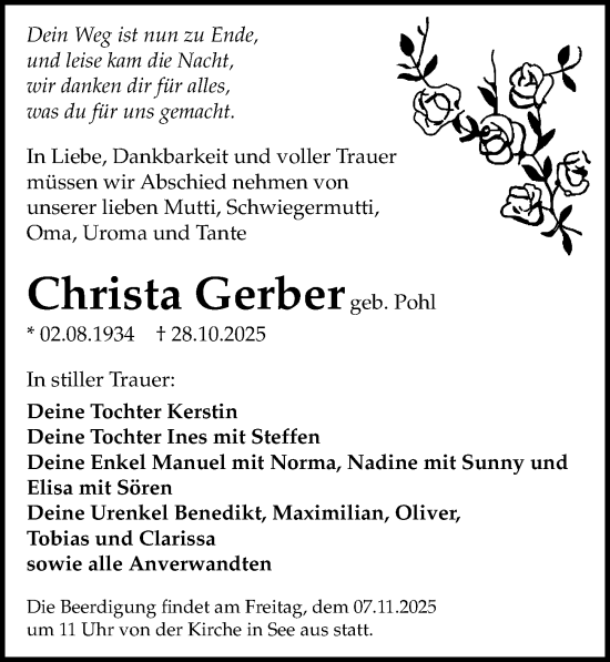 Traueranzeige von Christa Gerber von Sächsische Zeitung