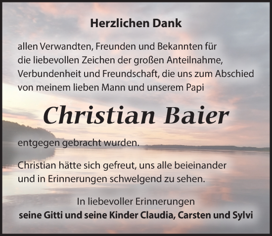 Traueranzeige von Christian Baier von Torgauer Zeitung