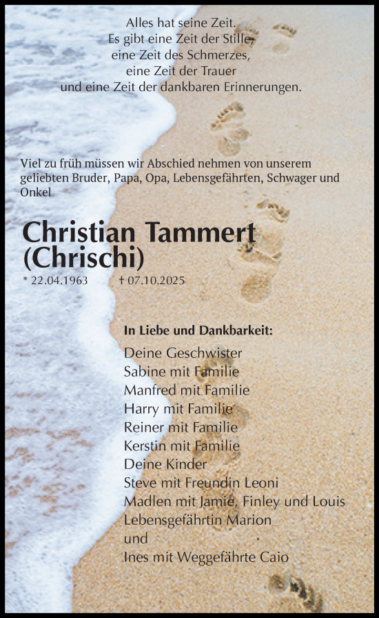 Traueranzeige von Christian Tammert von Ostsee-Zeitung GmbH