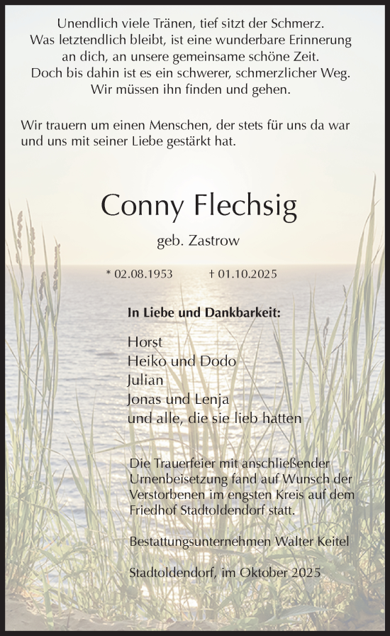 Traueranzeige von Conny Flechsig von Täglicher Anzeiger Holzminden