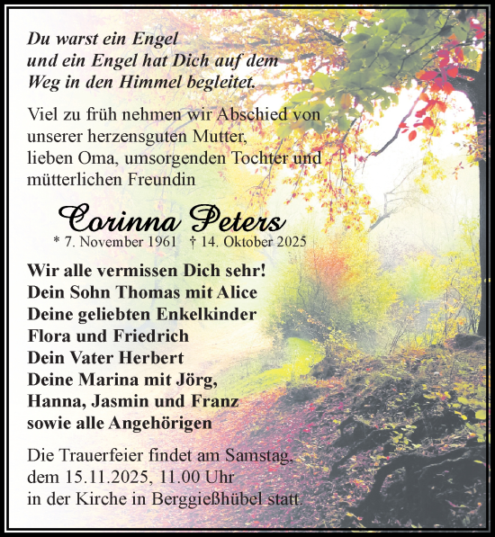 Traueranzeige von Corinna Peters von Sächsische Zeitung
