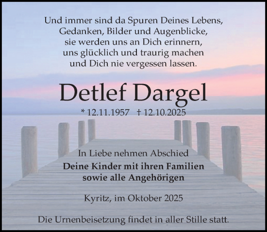 Traueranzeige von Detlef Dargel von Wochenspiegel