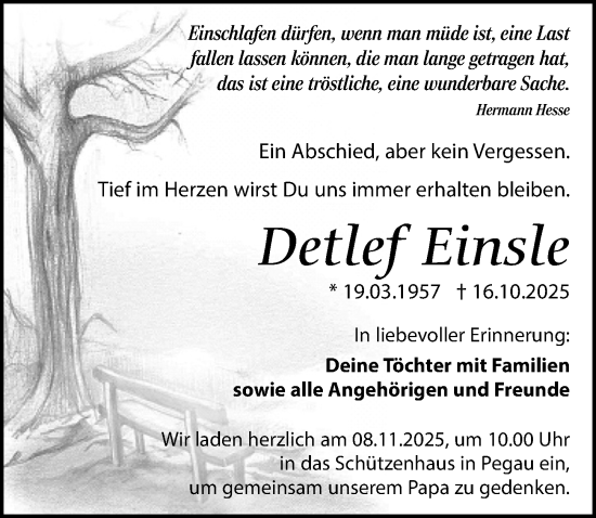 Traueranzeige von Detlef Einsle von Leipziger Volkszeitung