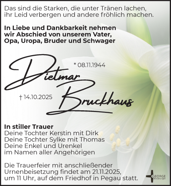 Traueranzeige von Dietmar Bruckhaus von Leipziger Volkszeitung