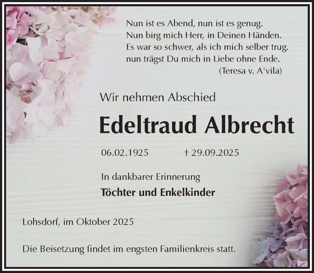  Traueranzeige für Edeltraud Albrecht vom 11.10.2025 aus Sächsische Zeitung