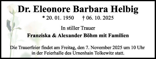 Traueranzeige von Eleonore Barbara Helbig von Sächsische Zeitung