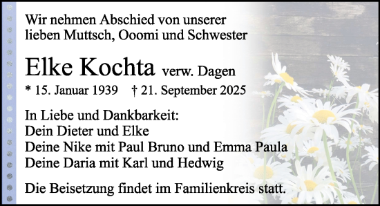 Traueranzeige von Elke Kochta von Sächsische Zeitung