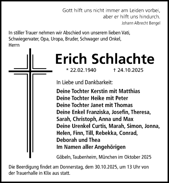 Traueranzeige von Erich Schlachte von Sächsische Zeitung