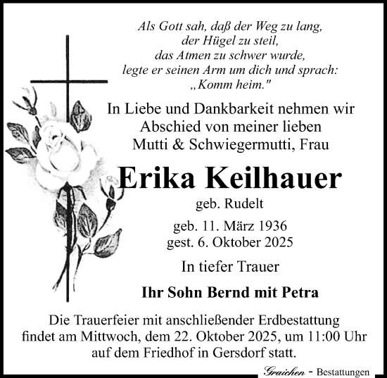 Traueranzeige von Erika Keilhauer von Sächsische Zeitung