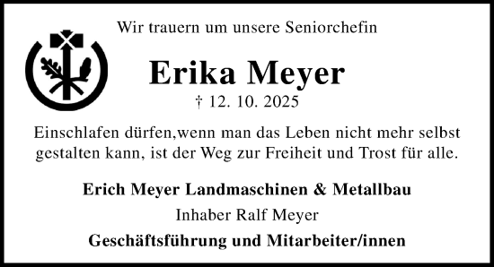 Traueranzeige von Erika Meyer von Aller Zeitung
