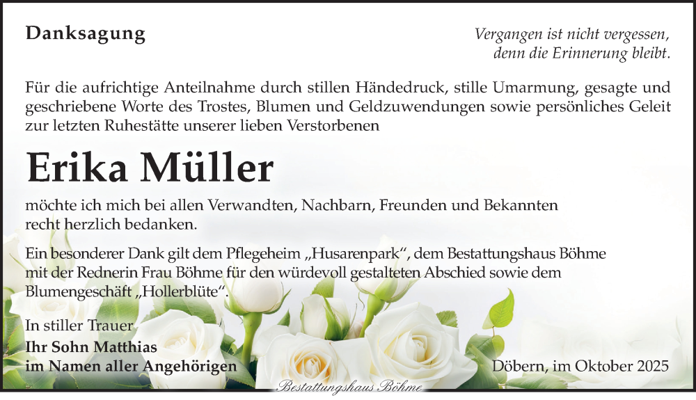  Traueranzeige für Erika Müller vom 05.10.2025 aus Torgauer Zeitung