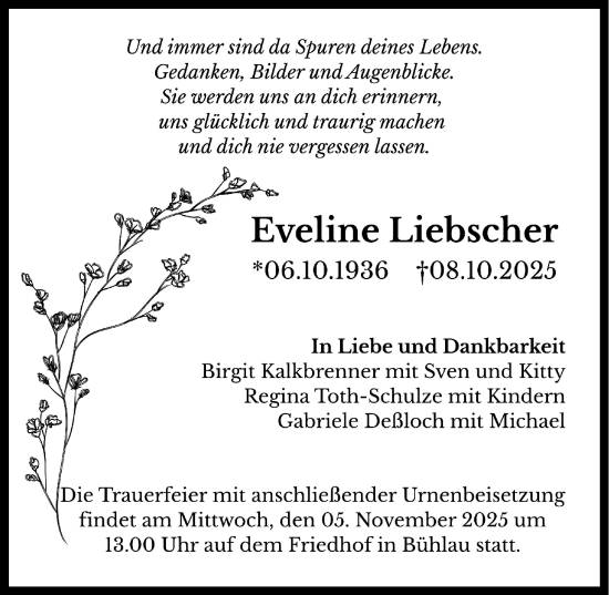 Traueranzeige von Eveline Liebscher von Sächsische Zeitung