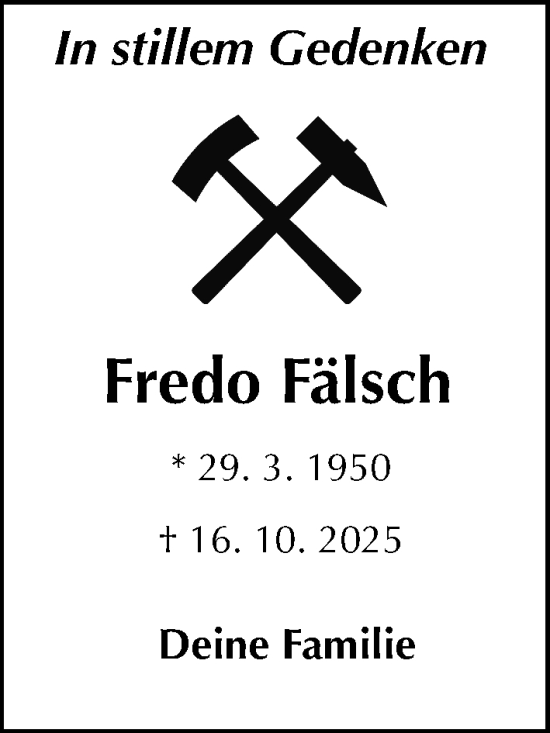Traueranzeige von Fredo Fälsch von Sächsische Zeitung