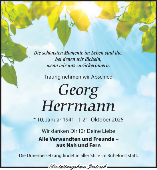 Traueranzeige von Georg Herrmann von Leipziger Volkszeitung