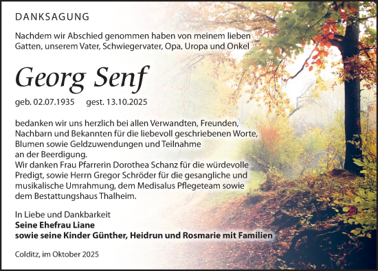 Traueranzeige von Georg Senf von Leipziger Volkszeitung