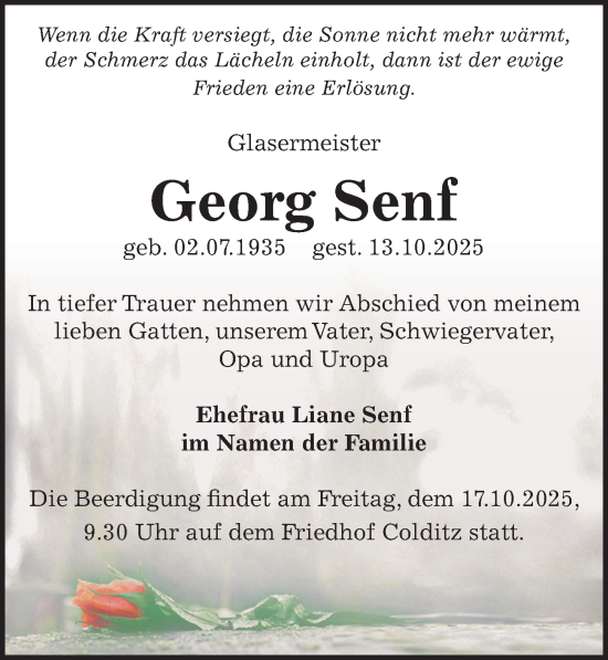 Traueranzeige von Georg Senf von Leipziger Volkszeitung