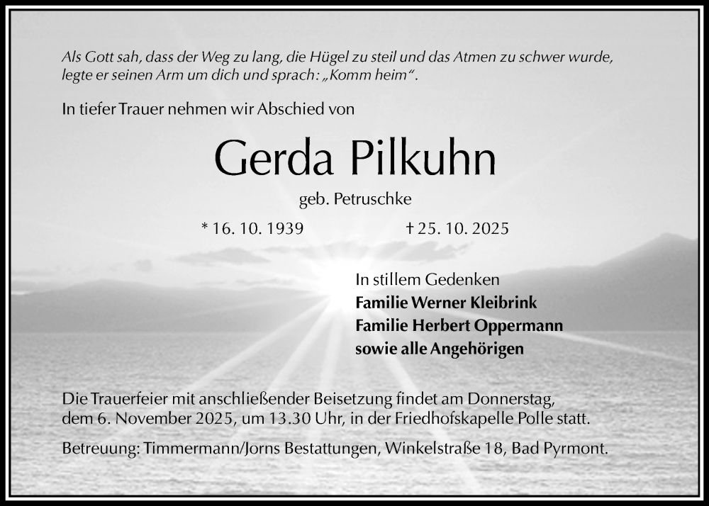  Traueranzeige für Gerda Pilkuhn vom 01.11.2025 aus Täglicher Anzeiger Holzminden