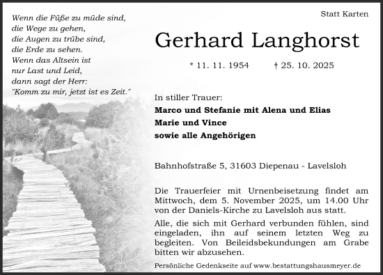 Traueranzeige von Gerhard Langhorst von Die Harke