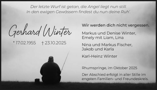 Traueranzeige von Gerhard Winter von Eichsfelder Tageblatt