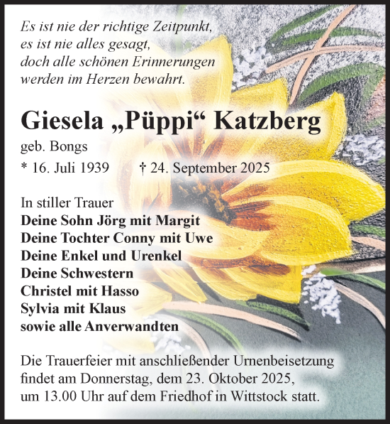 Traueranzeige von Giesela Katzberg von Wochenspiegel
