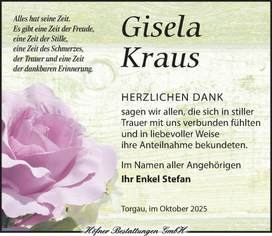 Traueranzeige von Gisela Kraus von Torgauer Zeitung
