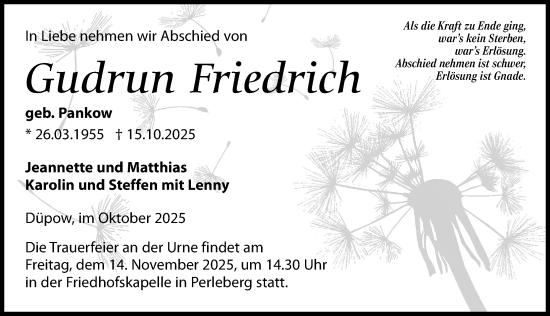 Traueranzeige von Gudrun Friedrich von Wochenspiegel