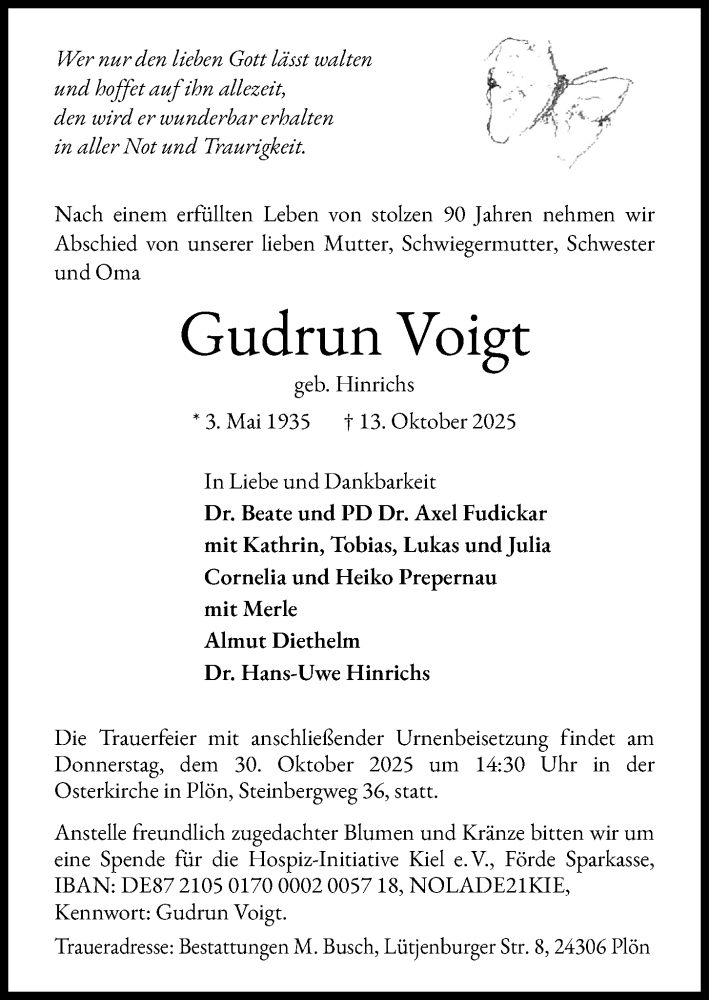  Traueranzeige für Gudrun Voigt vom 25.10.2025 aus Kieler Nachrichten