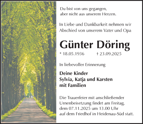 Traueranzeige von Günter Döring von Sächsische Zeitung