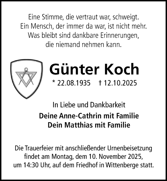 Traueranzeige von Günter Koch von Wochenspiegel