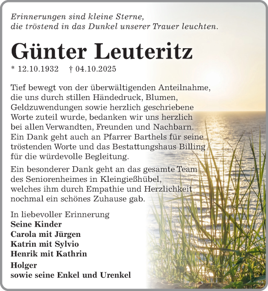 Traueranzeige von Günter Leuteritz von Sächsische Zeitung