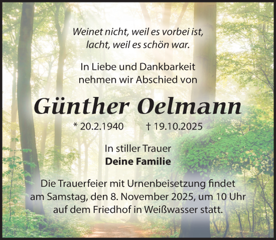 Traueranzeige von Günther Oelmann von Sächsische Zeitung