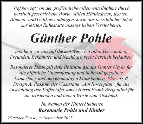 Traueranzeige von Günther Pohle von Wochenspiegel