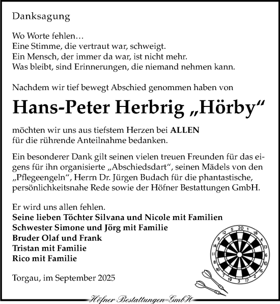 Traueranzeige von Hans-Peter Herbrig von Torgauer Zeitung