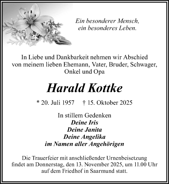 Traueranzeige von Harald Kottke von Märkischen Allgemeine Zeitung