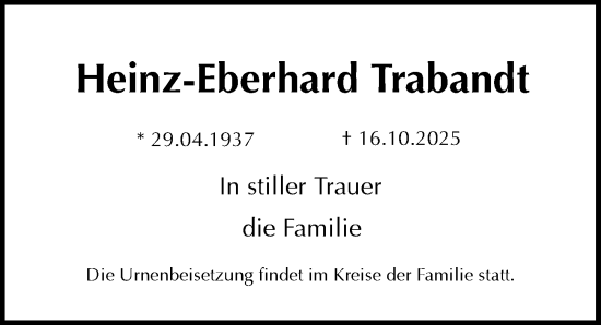 Traueranzeige von Heinz-Eberhard Trabandt von Sächsische Zeitung