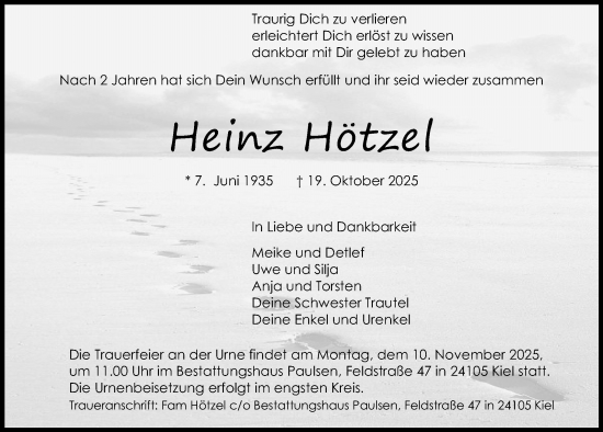 Traueranzeige von Heinz Hötzel von Kieler Nachrichten