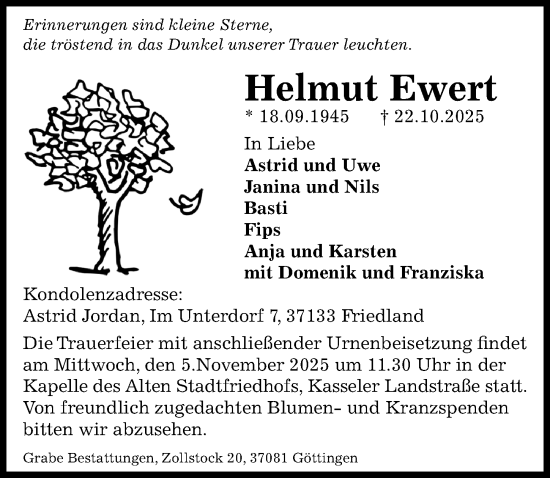 Traueranzeige von Helmut Ewert von Göttinger Tageblatt