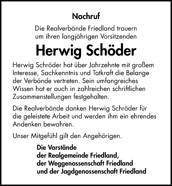 Traueranzeige von Herwig Schröder von Göttinger Tageblatt