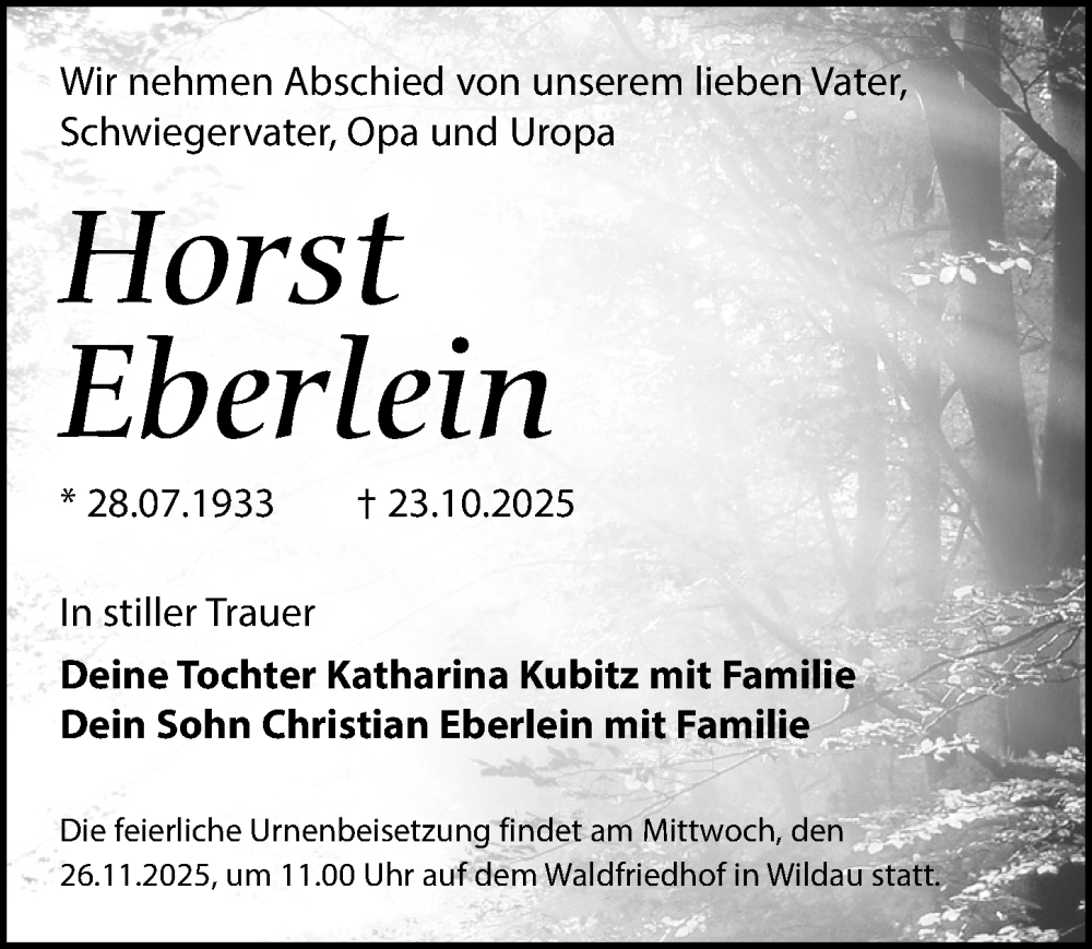  Traueranzeige für Horst Eberlein vom 01.11.2025 aus Märkischen Allgemeine Zeitung