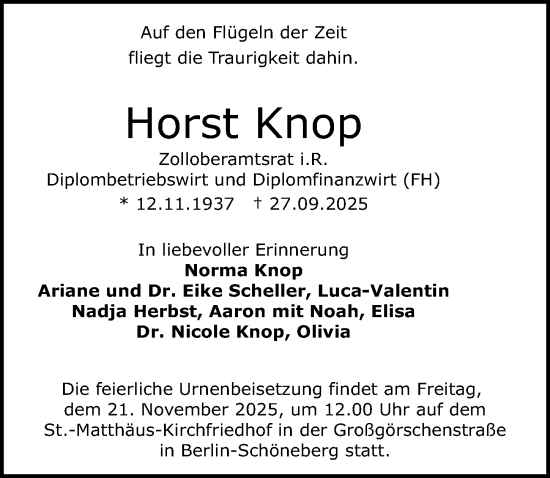 Traueranzeige von Horst Knop von Märkischen Allgemeine Zeitung