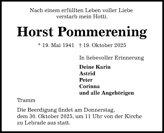 Traueranzeige von Horst Pommerening von Kieler Nachrichten