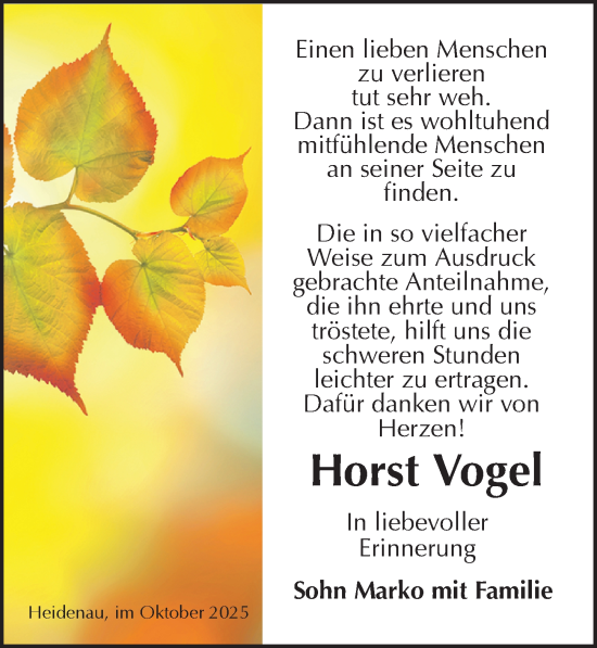 Traueranzeige von Horst Vogel von Sächsische Zeitung