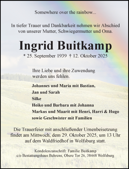Traueranzeige von Ingrid Buitkamp von Aller Zeitung