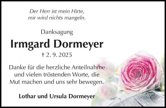Traueranzeige von Irmgard Dormeyer von Täglicher Anzeiger Holzminden